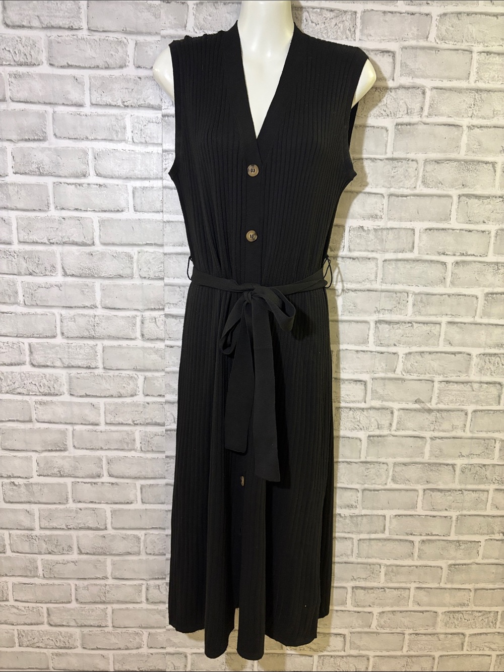 Magaschoni Black Ribbed maxi dress, size large